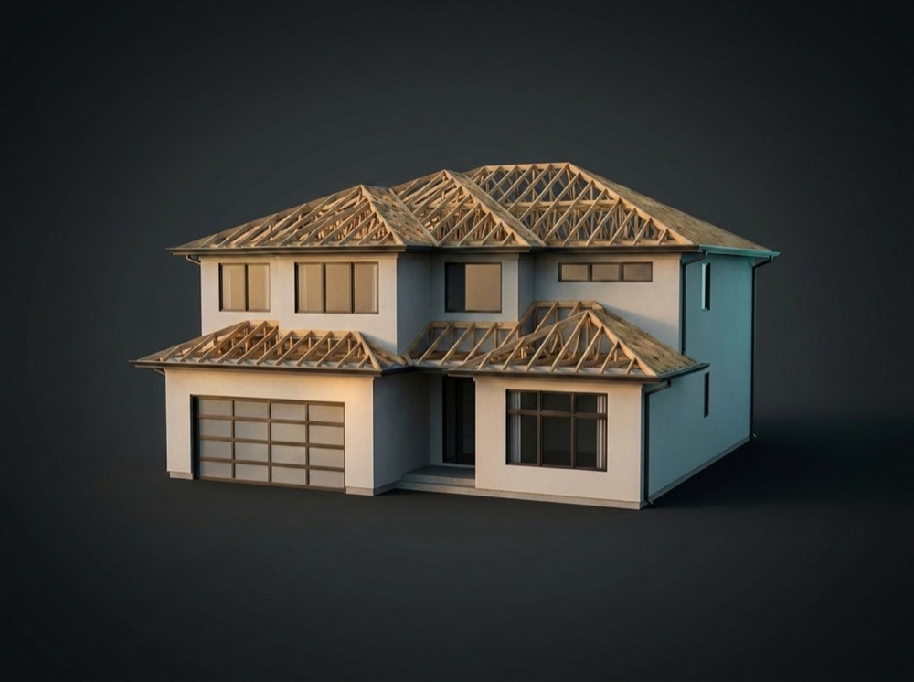 Exposed wooden roof trusses
